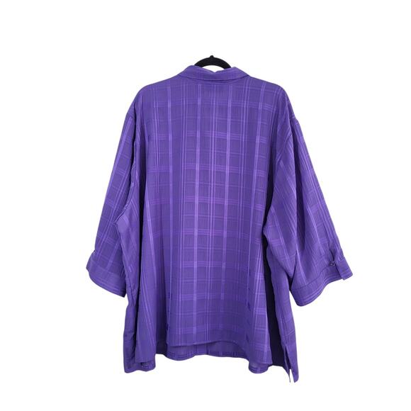 Maggie Barnes Purple Plaid Button Front Blouse 5X 3/4 Sleeve Tank Inset Top Work - Picture 5 of 10